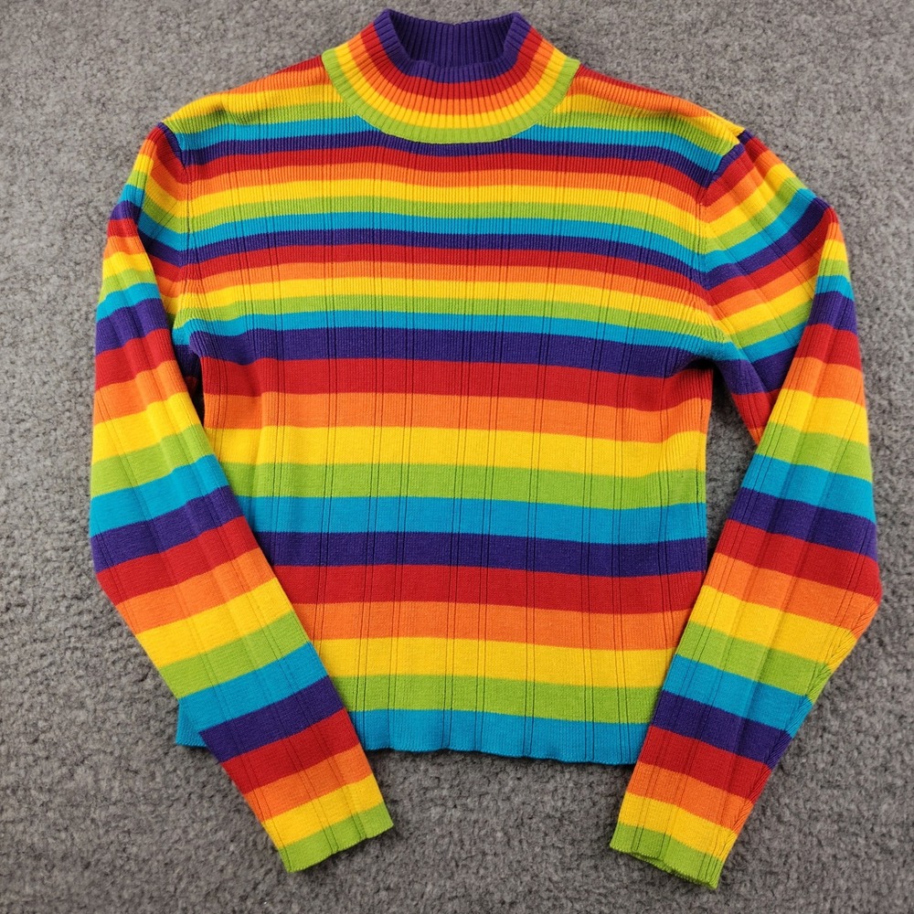 VTG Y2K Limited Too Rainbow Stripe Ribbed Mock Neck Sweater Long Sleeve Pride